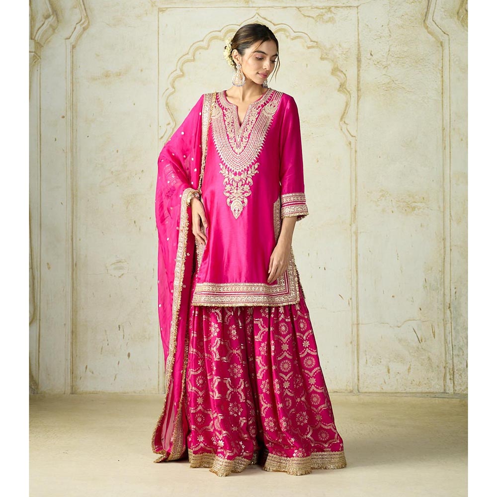 Gopi Vaid Pink Ameena Kurta with Sharara and Dupatta