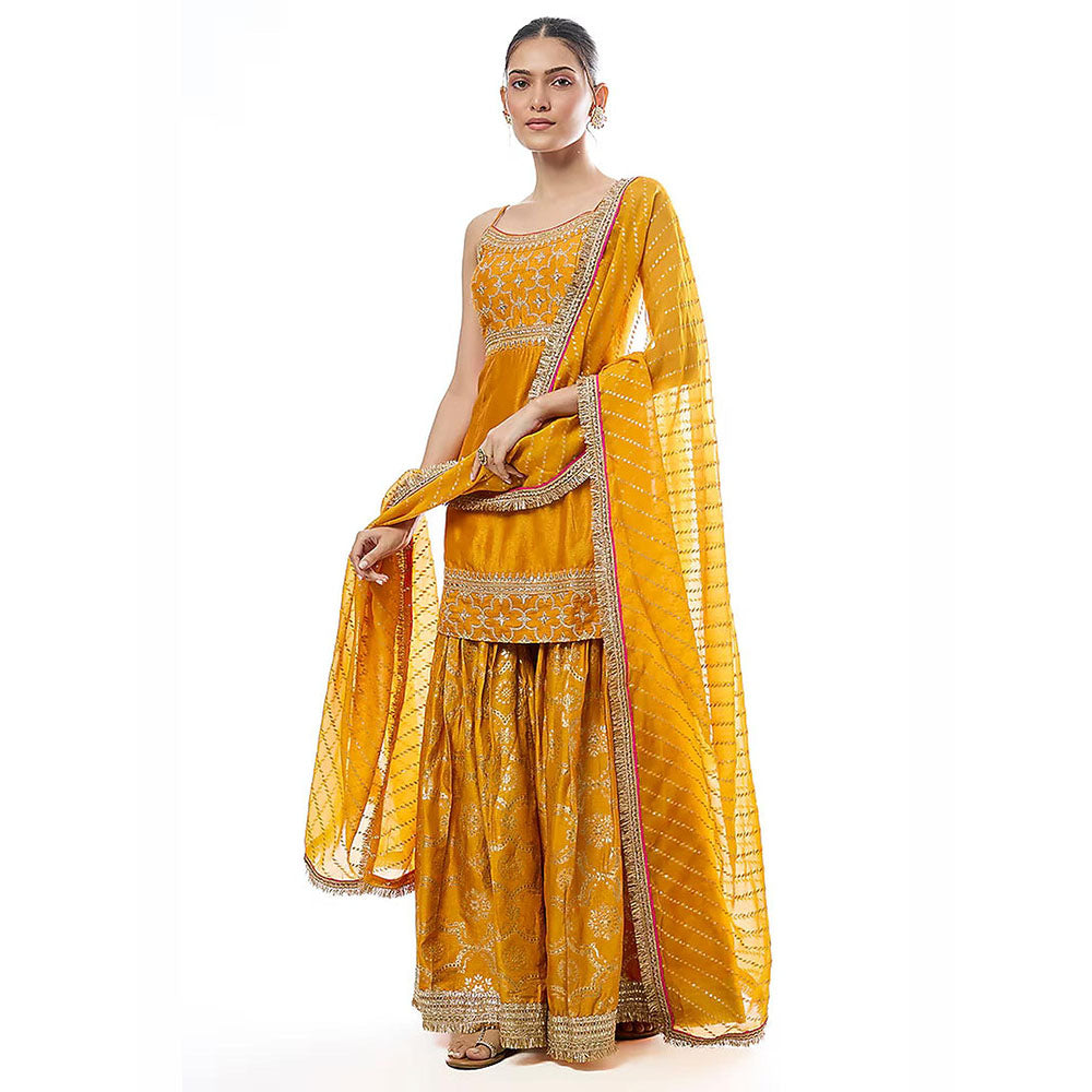 Gopi Vaid Mustard Zainab Strappy Kurta with Sharara and Dupatta