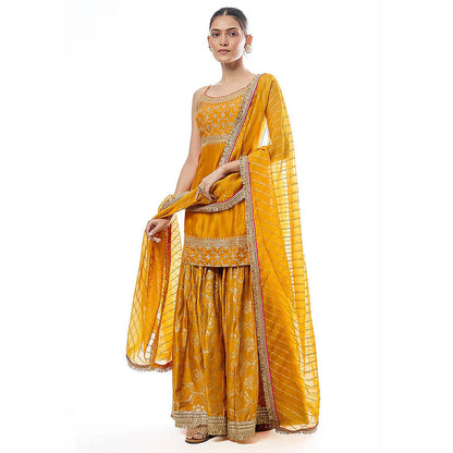 Gopi Vaid Mustard Zainab Strappy Kurta with Sharara and Dupatta