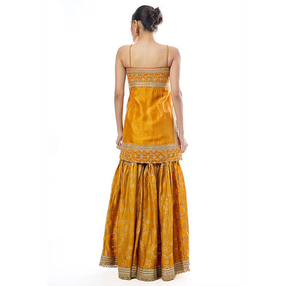 Gopi Vaid Mustard Zainab Strappy Kurta with Sharara and Dupatta