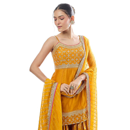 Gopi Vaid Mustard Zainab Strappy Kurta with Sharara and Dupatta