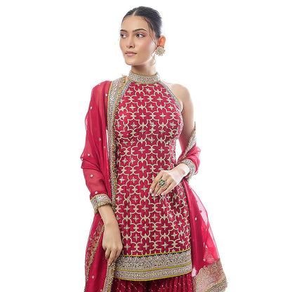 Gopi Vaid Red Kainaat Kurta with Sharara and Dupatta