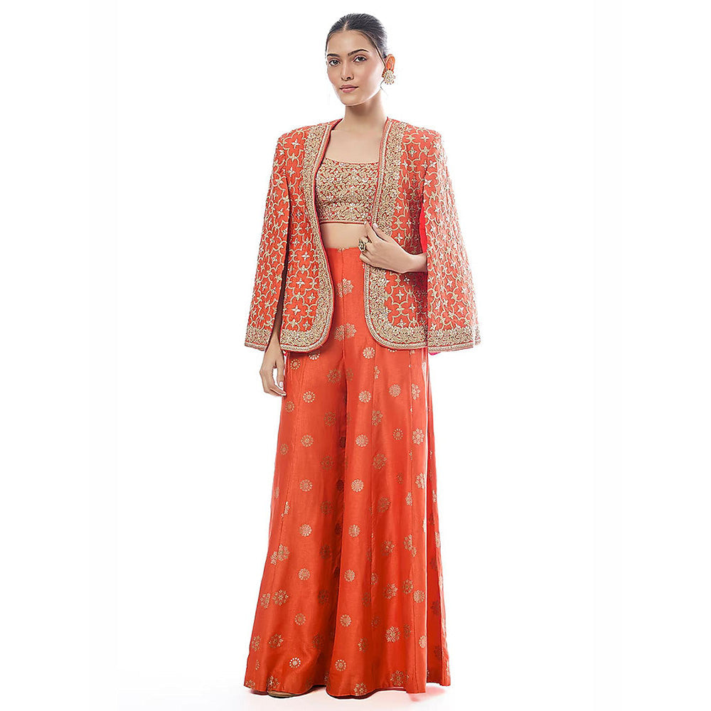 Gopi Vaid Orange Shaina Shirt with Pant and Jacket