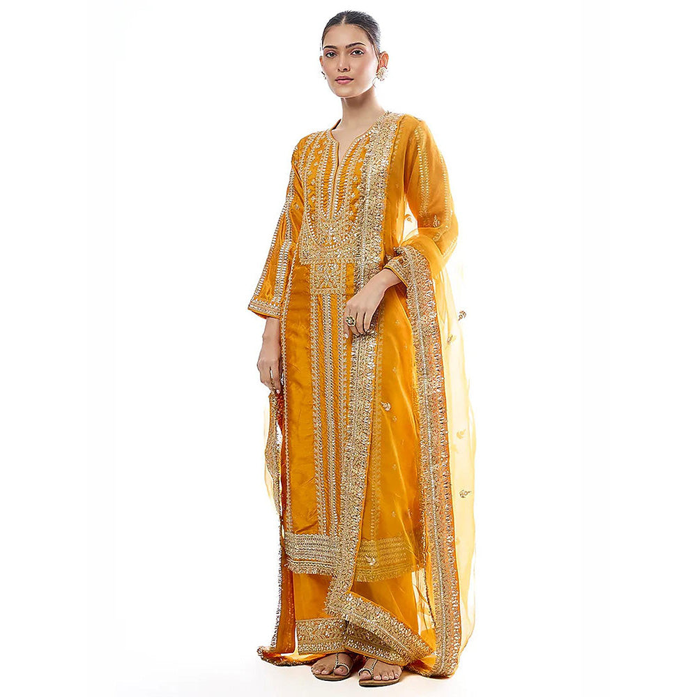 Gopi Vaid Mustard Lakshmi Kurta with Palazzo and Dupatta