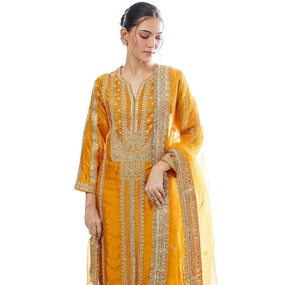 Gopi Vaid Mustard Lakshmi Kurta with Palazzo and Dupatta
