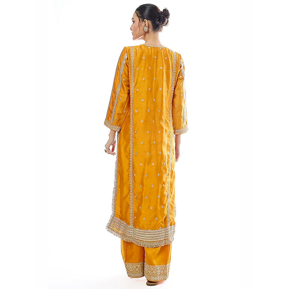 Gopi Vaid Mustard Lakshmi Kurta with Palazzo and Dupatta
