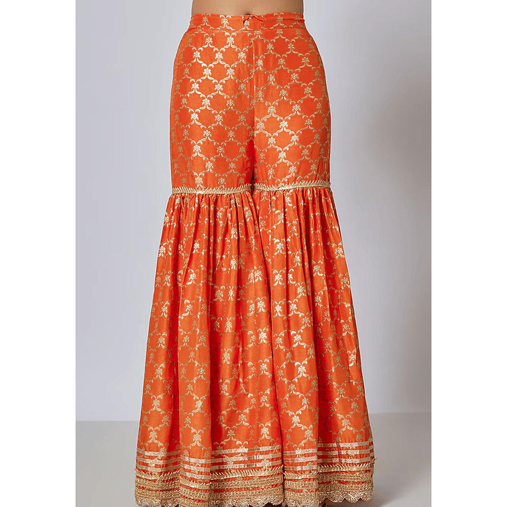 Gopi Vaid Orange Marigold Brocade Short Kurta Garara and Dupatta