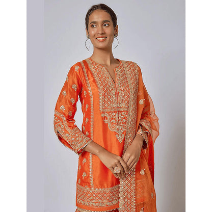 Gopi Vaid Orange Marigold Brocade Short Kurta Garara and Dupatta