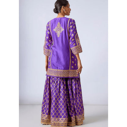 Gopi Vaid Purple Marigold Brocade Short Kurta with Garara and Dupatta