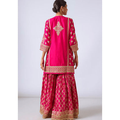 Gopi Vaid Pink Juhi Chawla In Marigold Brocade Short Kurta with Garara and Dupatta