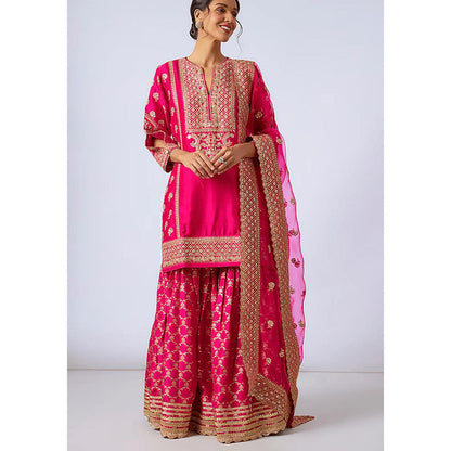 Gopi Vaid Pink Juhi Chawla In Marigold Brocade Short Kurta with Garara and Dupatta
