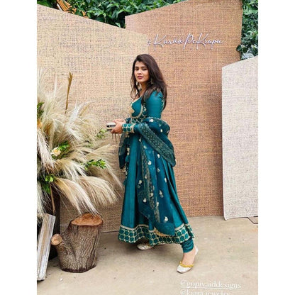 Gopi Vaid Green Brocade Anarkali with Churidar and Dupatta