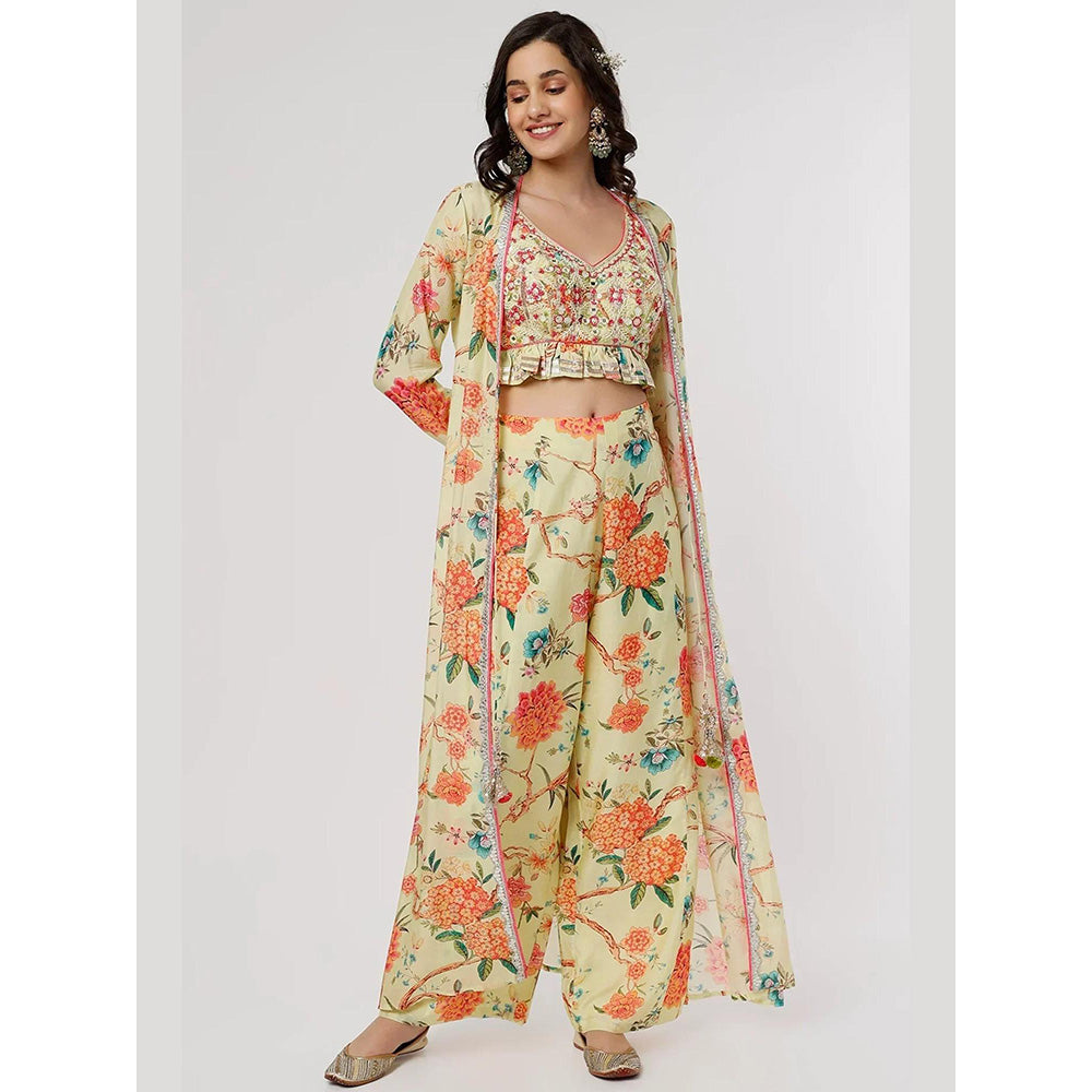 Gopi Vaid Yellow Kamli Panel Pant with Blouse and Cape