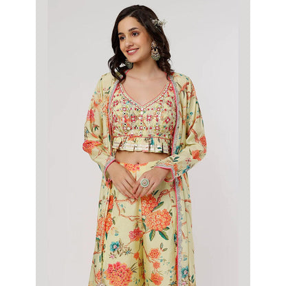 Gopi Vaid Yellow Kamli Panel Pant with Blouse and Cape