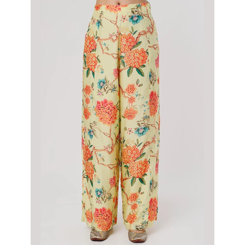 Gopi Vaid Yellow Kamli Panel Pant with Blouse and Cape