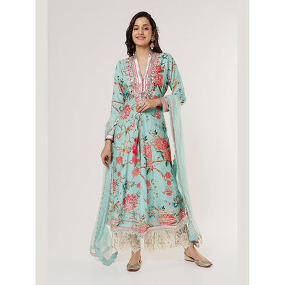 Gopi Vaid Blue Kawal Jacket Style Tunic with Palazzo and Dupatta