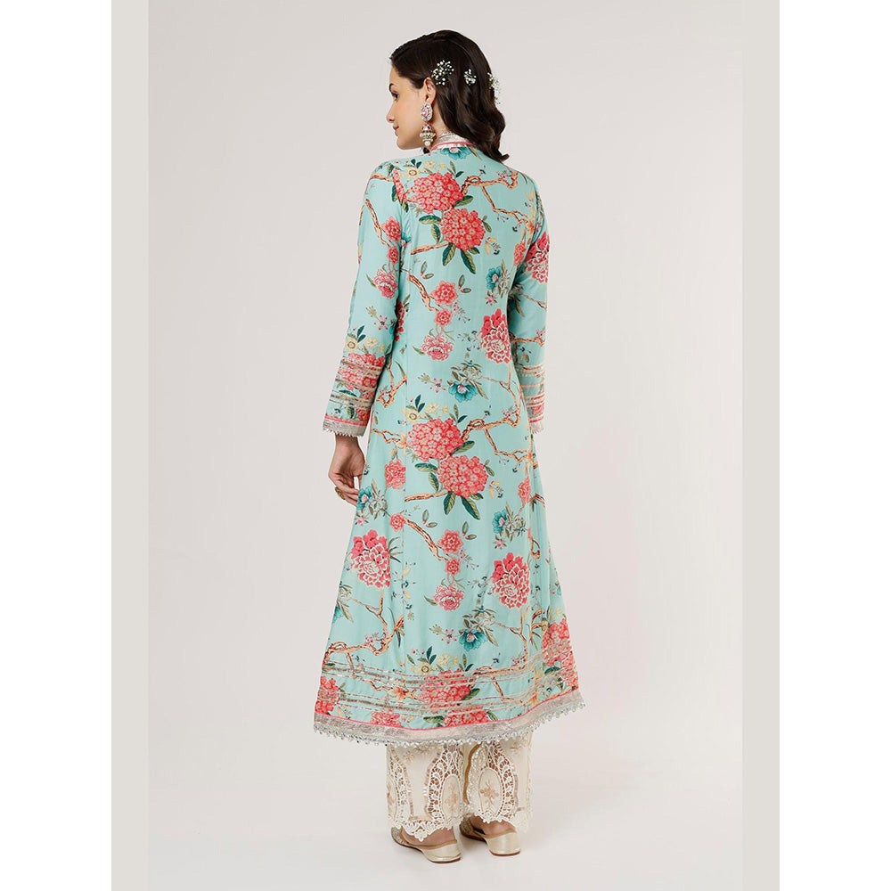 Gopi Vaid Blue Kawal Jacket Style Tunic with Palazzo and Dupatta