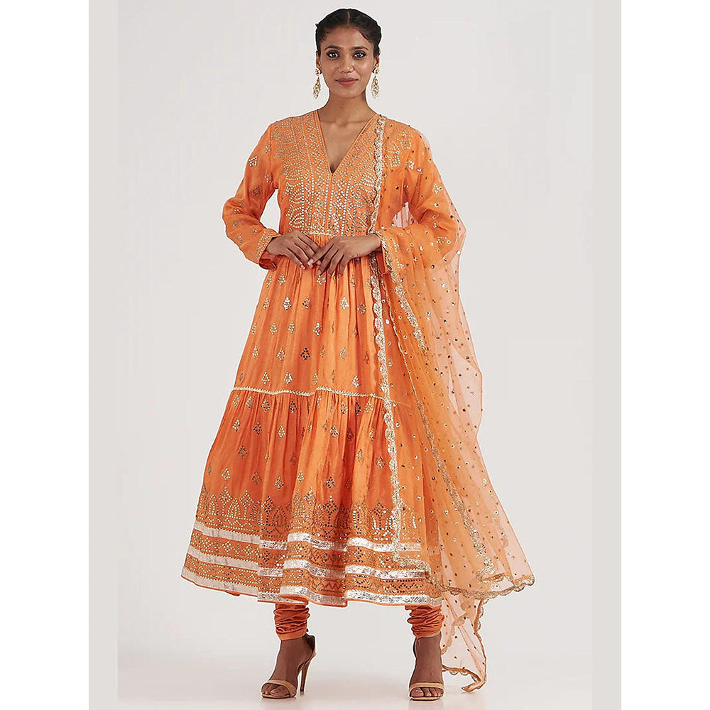 Gopi Vaid Green Suhana Ag Top with Tiered Churidar and Dupatta