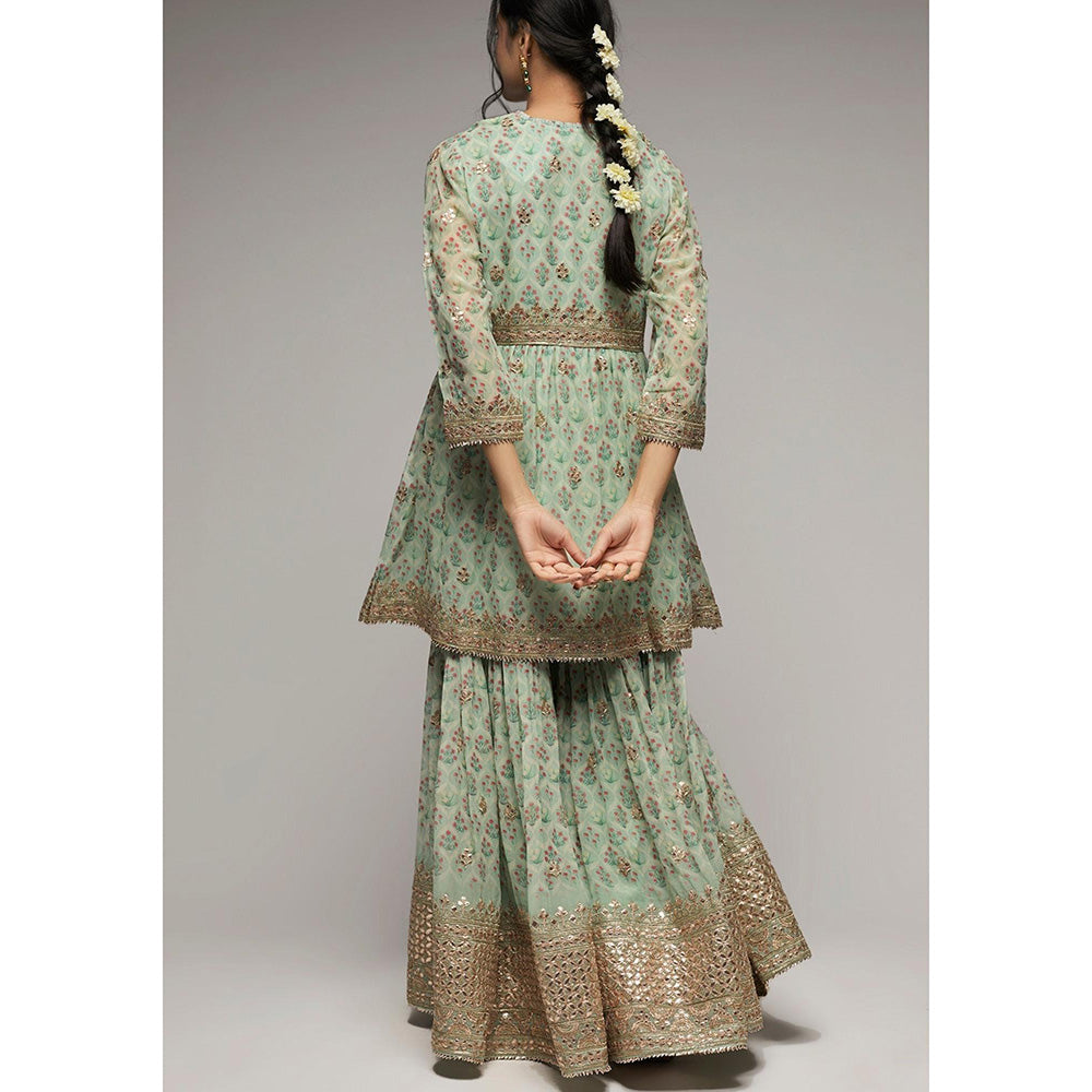 Gopi Vaid Green Nusrat Peplum Kurta with Sharara and Dupatta