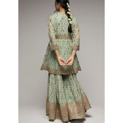 Gopi Vaid Green Nusrat Peplum Kurta with Sharara and Dupatta