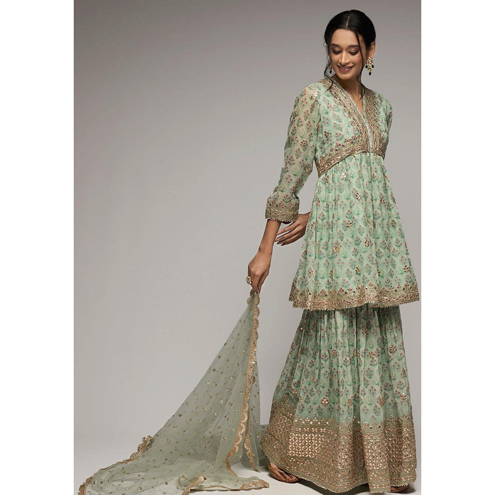 Gopi Vaid Green Nusrat Peplum Kurta with Sharara and Dupatta