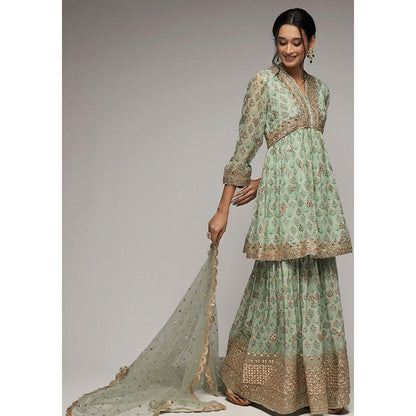 Gopi Vaid Green Nusrat Peplum Kurta with Sharara and Dupatta