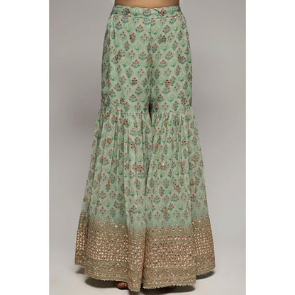 Gopi Vaid Green Nusrat Peplum Kurta with Sharara and Dupatta