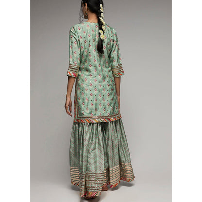 Gopi Vaid Green Tilla Short Top with Garara and Dupatta