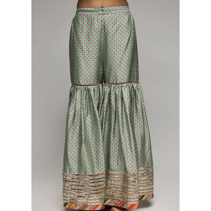 Gopi Vaid Green Tilla Short Top with Garara and Dupatta