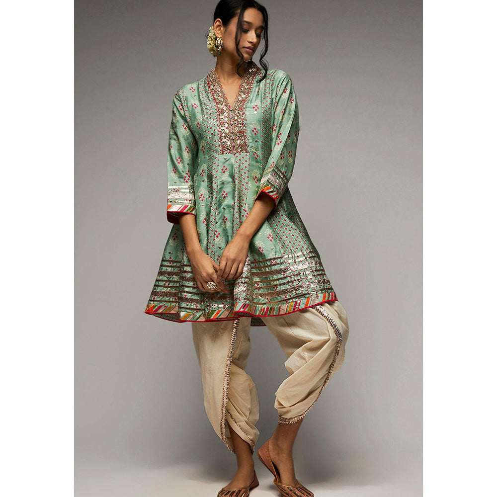 Gopi Vaid Ivory Tara Jacket Style Tunic with Palazzo