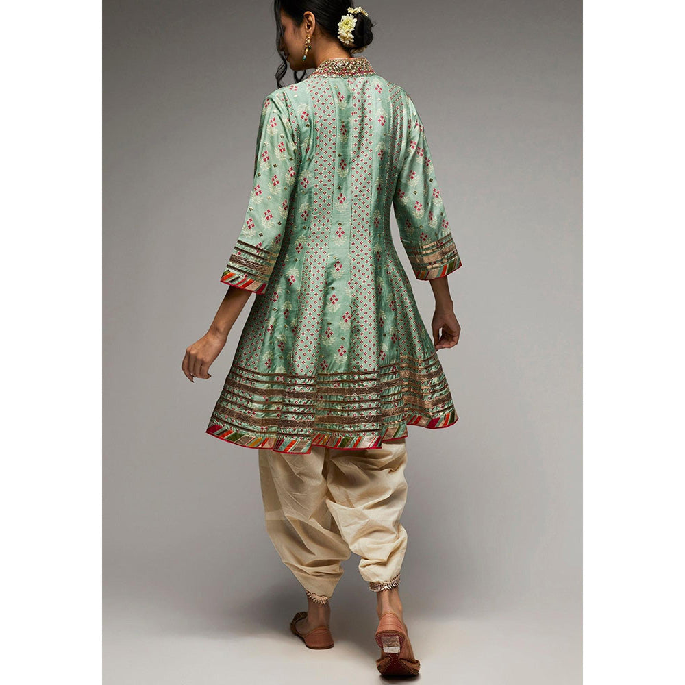 Gopi Vaid Ivory Tara Jacket Style Tunic with Palazzo