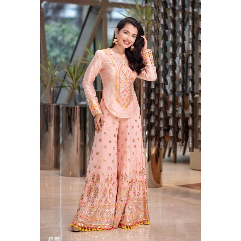 Gopi Vaid Pink Saachi Top with Palazzo