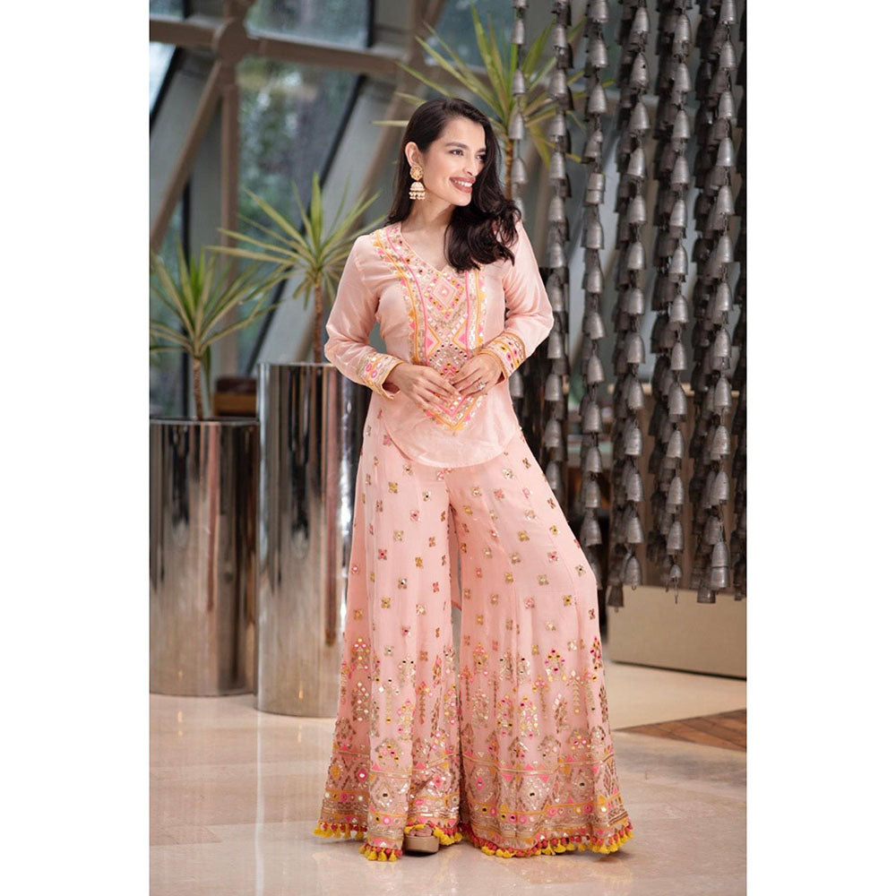 Gopi Vaid Pink Saachi Top with Palazzo