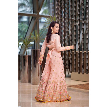 Gopi Vaid Pink Saachi Top with Palazzo