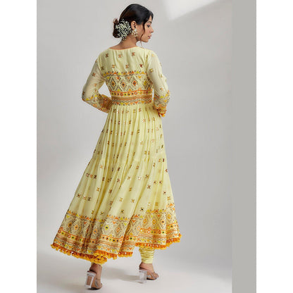 Gopi Vaid Yellow Riana Tiered Ag Kurta with Churidar and Dupatta