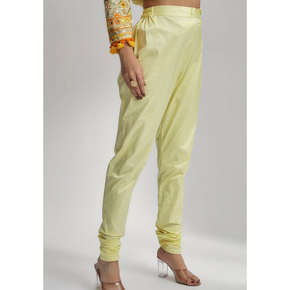 Gopi Vaid Yellow Riana Tiered Ag Kurta with Churidar and Dupatta