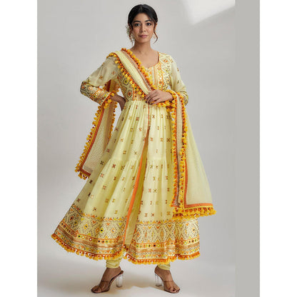Gopi Vaid Yellow Riana Tiered Ag Kurta with Churidar and Dupatta