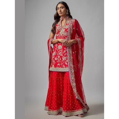 Gopi Vaid Red Golconda Sitara Kurta with Sharara and Dupatta