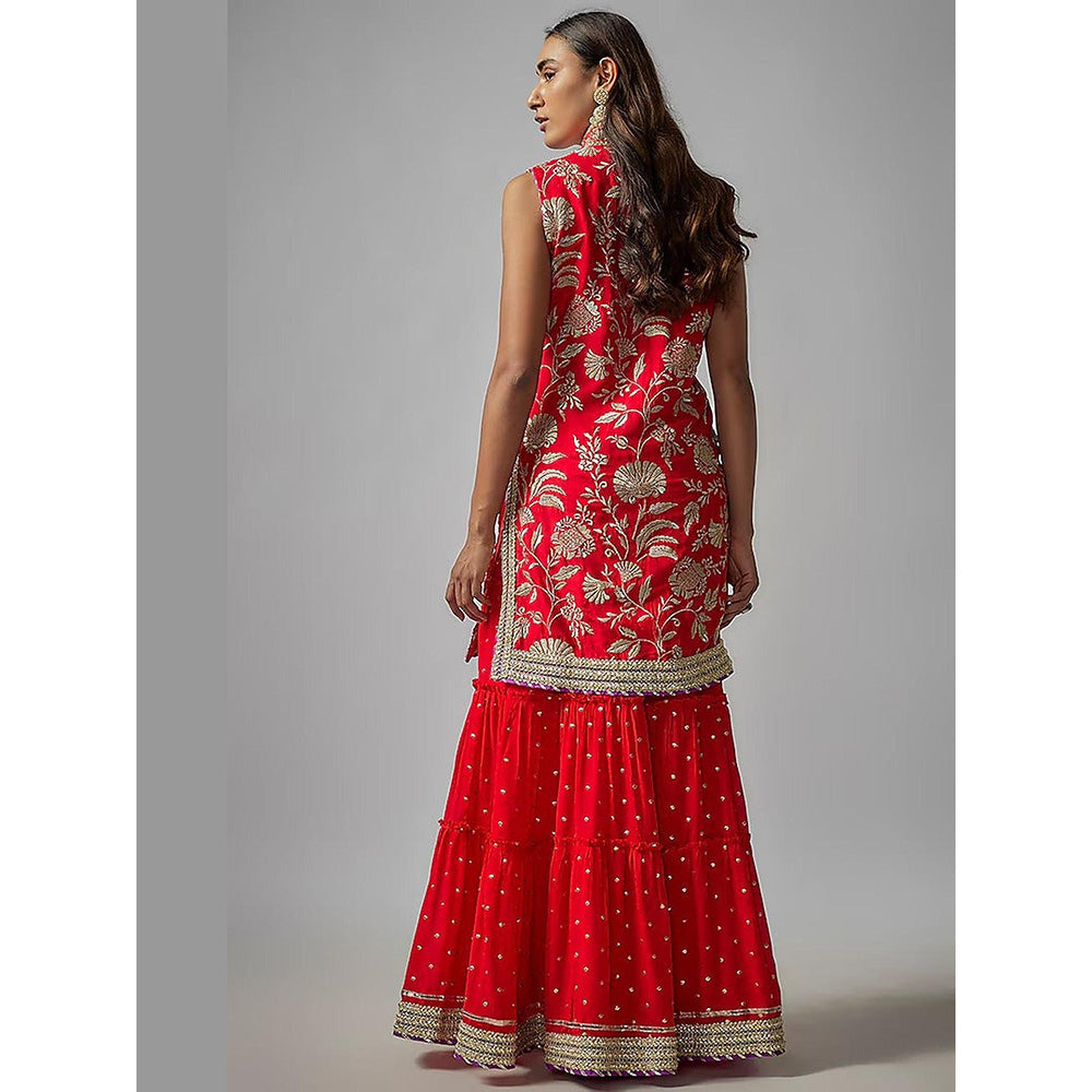 Gopi Vaid Red Golconda Sitara Kurta with Sharara and Dupatta