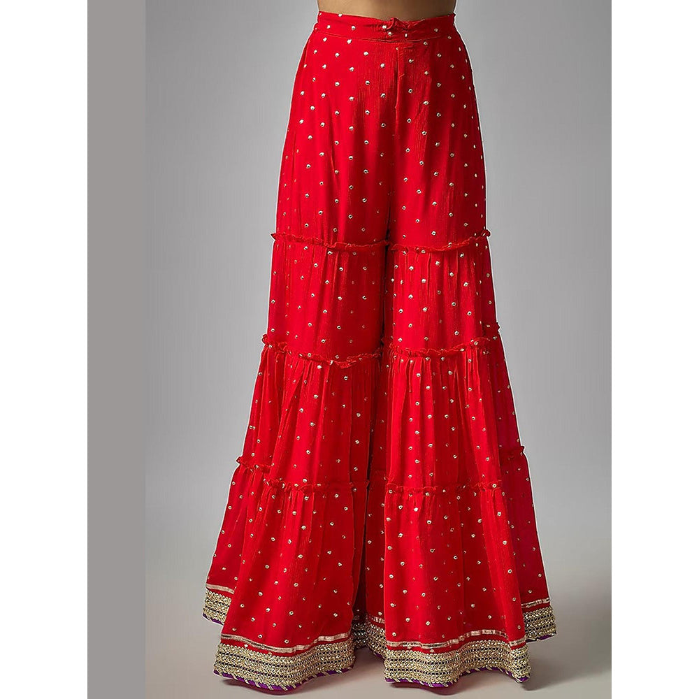 Gopi Vaid Red Golconda Sitara Kurta with Sharara and Dupatta