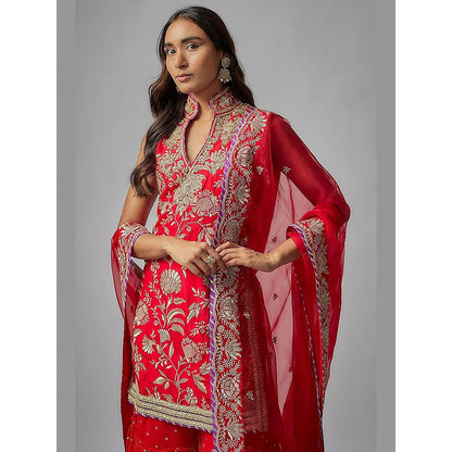 Gopi Vaid Red Golconda Sitara Kurta with Sharara and Dupatta