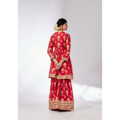 Gopi Vaid Red Samiksha Peplum Sharara with Kurta and Dupatta