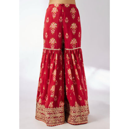 Gopi Vaid Red Samiksha Peplum Sharara with Kurta and Dupatta