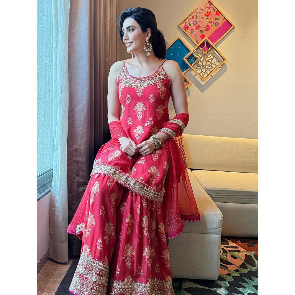 Gopi Vaid Red Advika Strappy Kurta with Sharara and Dupatta