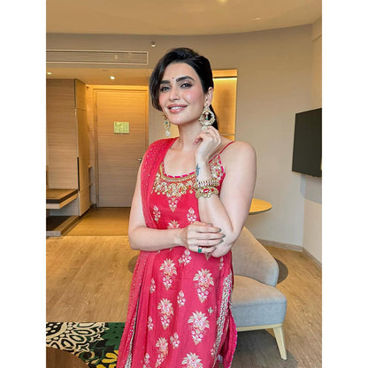 Gopi Vaid Red Advika Strappy Kurta with Sharara and Dupatta