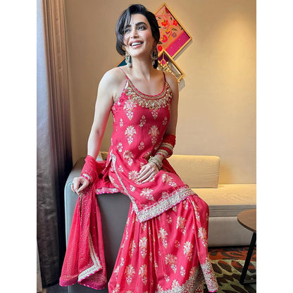 Gopi Vaid Red Advika Strappy Kurta with Sharara and Dupatta