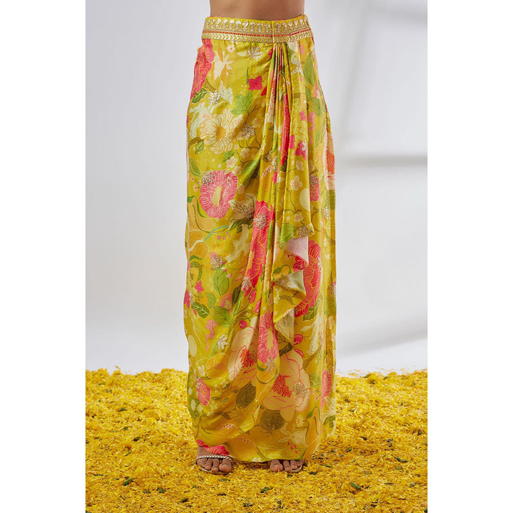 Gopi Vaid Yellow Saisha Drape Skirt with Blouse and Jacket