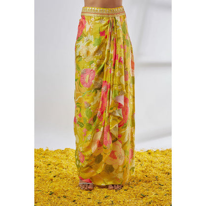 Gopi Vaid Yellow Saisha Drape Skirt with Blouse and Jacket