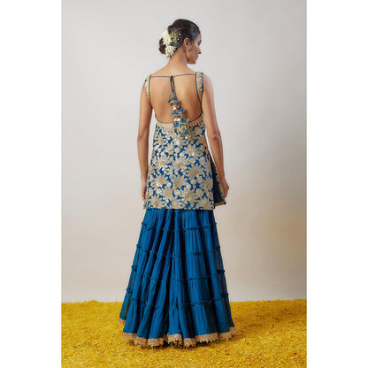 Gopi Vaid Blue Gita Kurta with Sharara and Dupatta