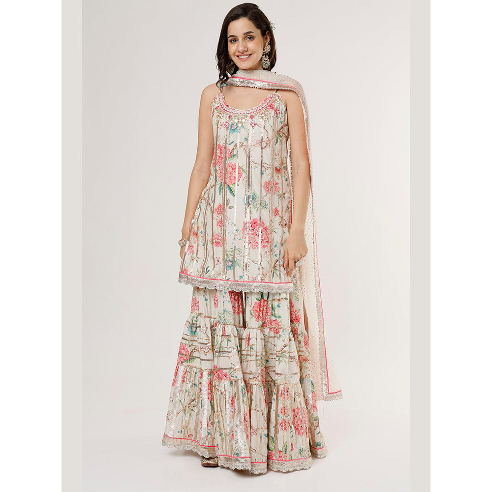 Gopi Vaid Ivory Kahini Strappy Kurta with Sharara and Dupatta